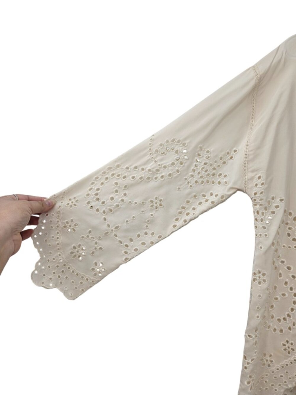 Ulla Johnson Althea Silk Eyelet Blouse Cream Women's Size 4 Preppy Boho Romantic - Picture 6 of 15